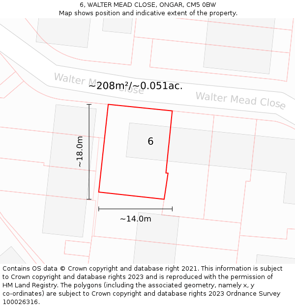 6, WALTER MEAD CLOSE, ONGAR, CM5 0BW: Plot and title map