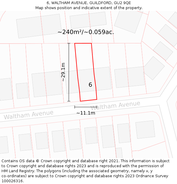 6, WALTHAM AVENUE, GUILDFORD, GU2 9QE: Plot and title map