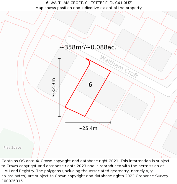 6, WALTHAM CROFT, CHESTERFIELD, S41 0UZ: Plot and title map