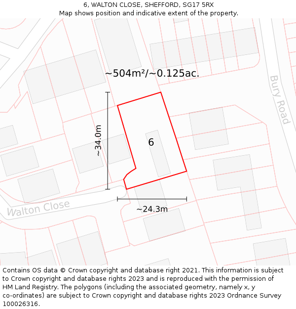 6, WALTON CLOSE, SHEFFORD, SG17 5RX: Plot and title map