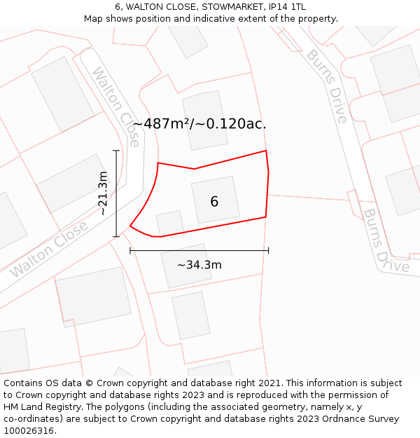 6, WALTON CLOSE, STOWMARKET, IP14 1TL: Plot and title map