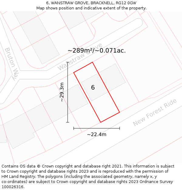 6, WANSTRAW GROVE, BRACKNELL, RG12 0GW: Plot and title map