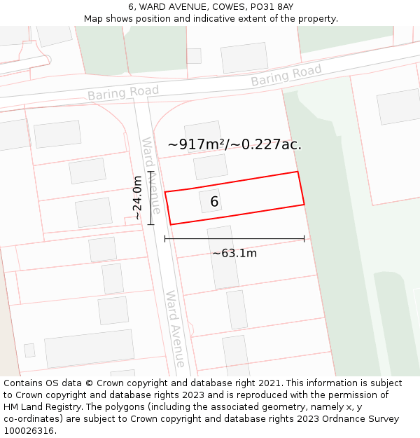 6, WARD AVENUE, COWES, PO31 8AY: Plot and title map