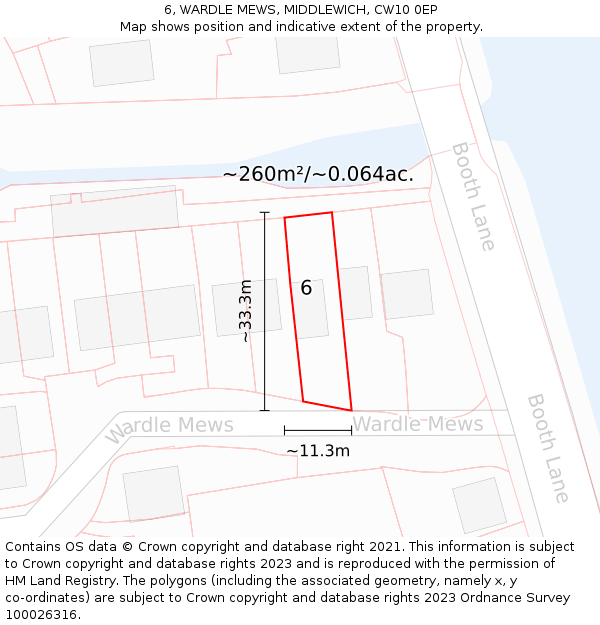 6, WARDLE MEWS, MIDDLEWICH, CW10 0EP: Plot and title map