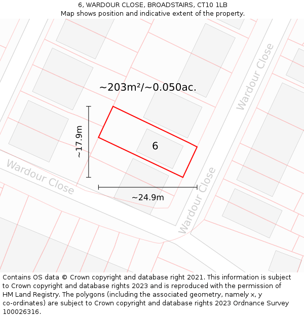 6, WARDOUR CLOSE, BROADSTAIRS, CT10 1LB: Plot and title map