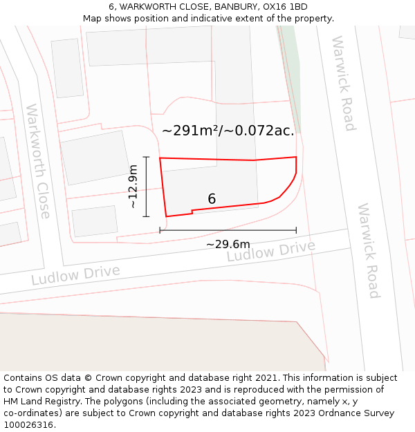 6, WARKWORTH CLOSE, BANBURY, OX16 1BD: Plot and title map