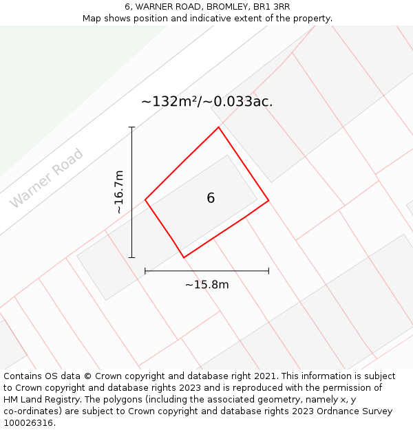 6, WARNER ROAD, BROMLEY, BR1 3RR: Plot and title map