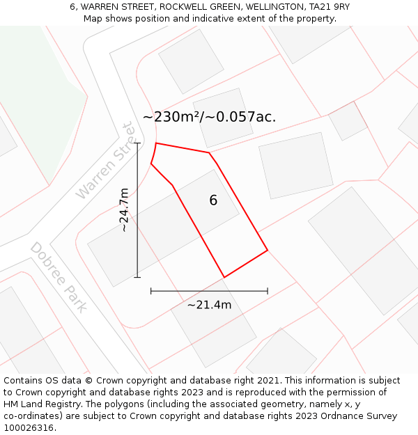 6, WARREN STREET, ROCKWELL GREEN, WELLINGTON, TA21 9RY: Plot and title map