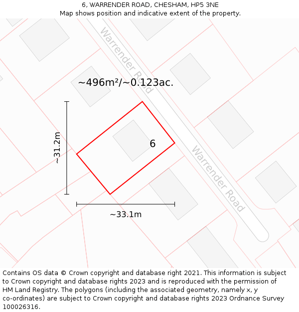 6, WARRENDER ROAD, CHESHAM, HP5 3NE: Plot and title map