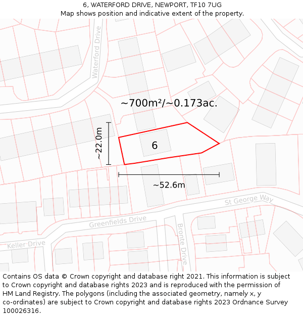 6, WATERFORD DRIVE, NEWPORT, TF10 7UG: Plot and title map