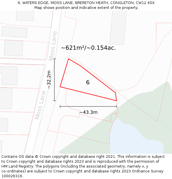 6, WATERS EDGE, MOSS LANE, BRERETON HEATH, CONGLETON, CW12 4SX: Plot and title map