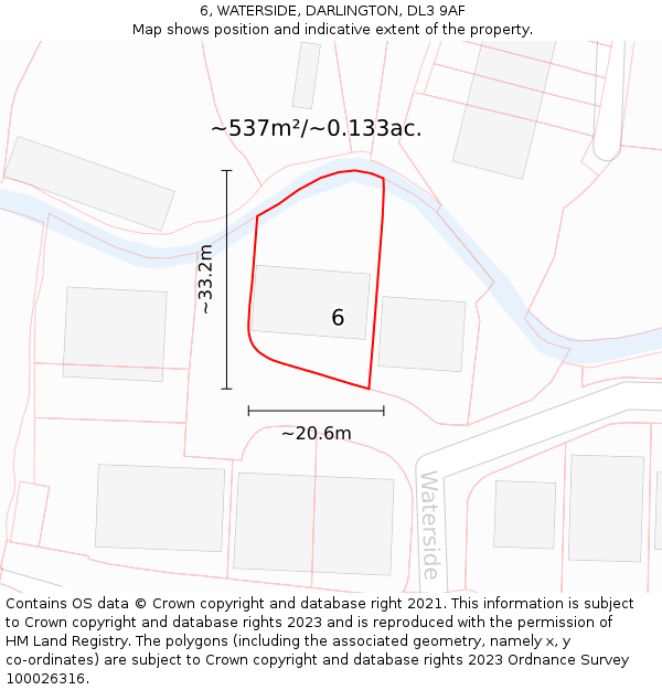 6, WATERSIDE, DARLINGTON, DL3 9AF: Plot and title map