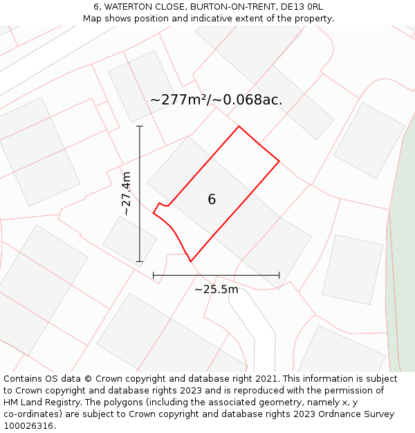 6, WATERTON CLOSE, BURTON-ON-TRENT, DE13 0RL: Plot and title map