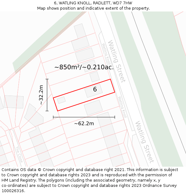 6, WATLING KNOLL, RADLETT, WD7 7HW: Plot and title map