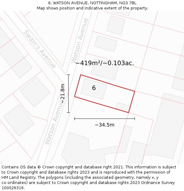 6, WATSON AVENUE, NOTTINGHAM, NG3 7BL: Plot and title map