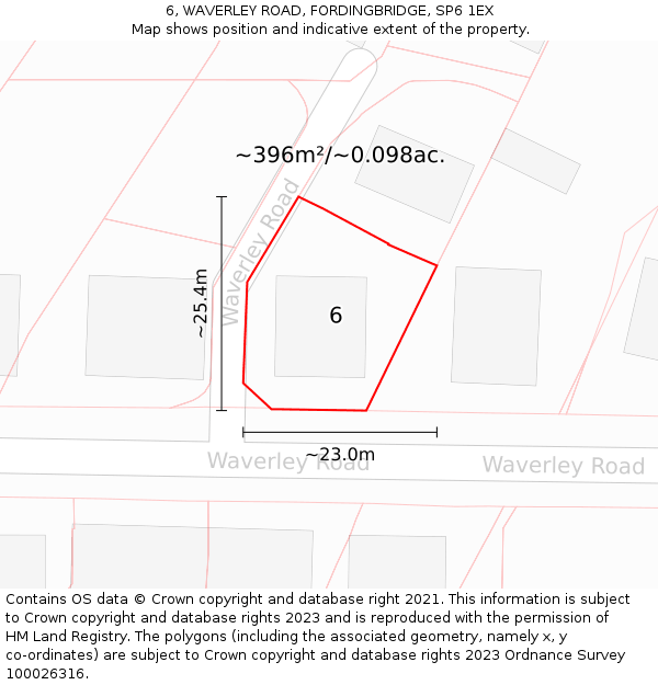 6, WAVERLEY ROAD, FORDINGBRIDGE, SP6 1EX: Plot and title map