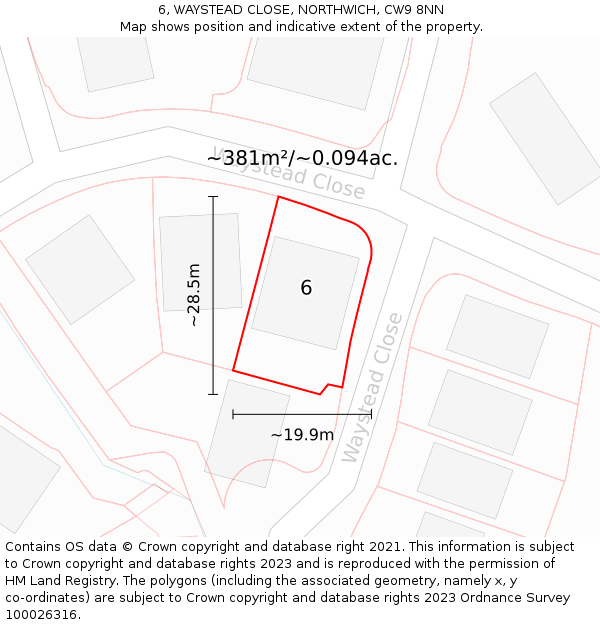 6, WAYSTEAD CLOSE, NORTHWICH, CW9 8NN: Plot and title map