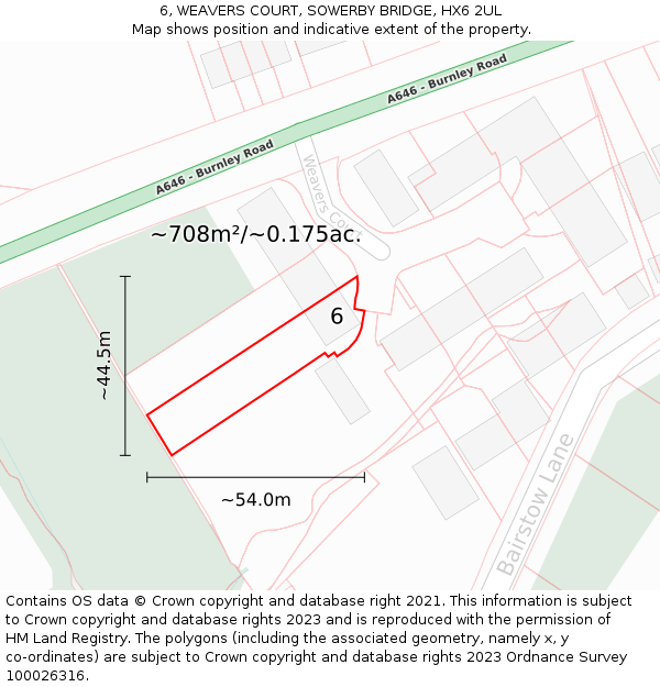 6, WEAVERS COURT, SOWERBY BRIDGE, HX6 2UL: Plot and title map