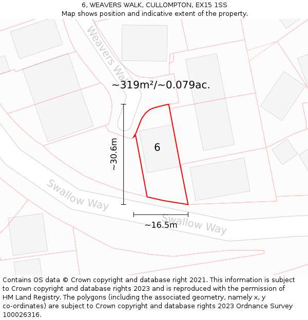 6, WEAVERS WALK, CULLOMPTON, EX15 1SS: Plot and title map