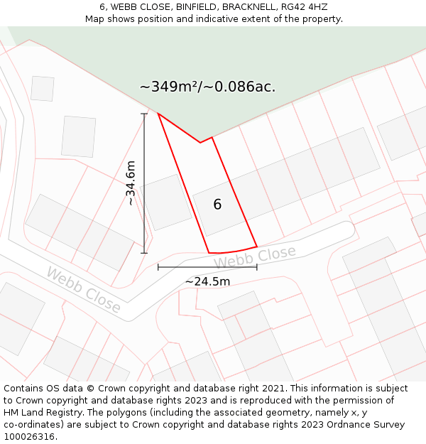 6, WEBB CLOSE, BINFIELD, BRACKNELL, RG42 4HZ: Plot and title map