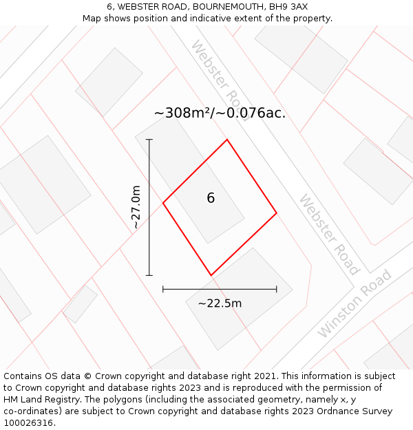 6, WEBSTER ROAD, BOURNEMOUTH, BH9 3AX: Plot and title map