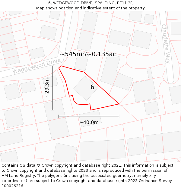 6, WEDGEWOOD DRIVE, SPALDING, PE11 3FJ: Plot and title map