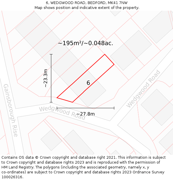6, WEDGWOOD ROAD, BEDFORD, MK41 7NW: Plot and title map