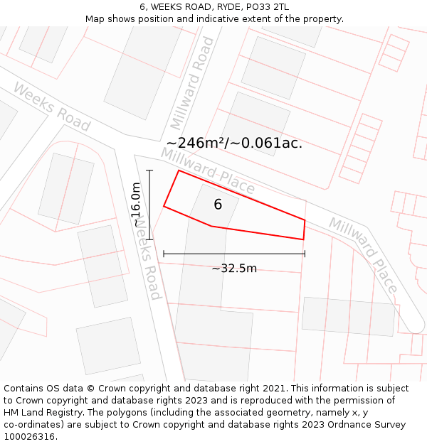 6, WEEKS ROAD, RYDE, PO33 2TL: Plot and title map