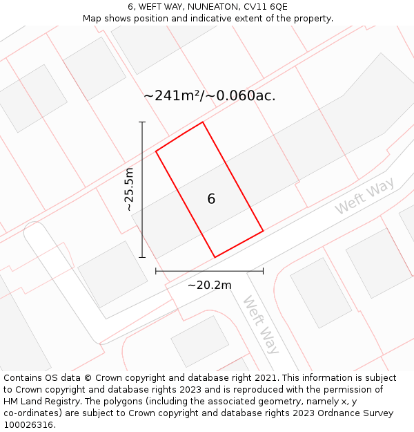 6, WEFT WAY, NUNEATON, CV11 6QE: Plot and title map