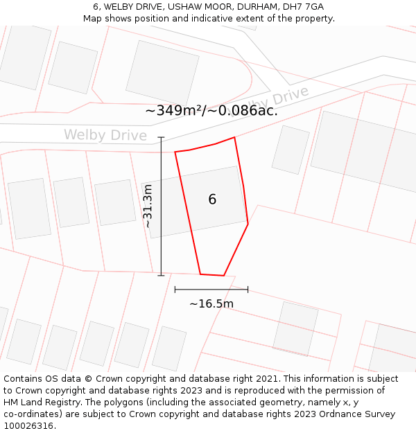 6, WELBY DRIVE, USHAW MOOR, DURHAM, DH7 7GA: Plot and title map