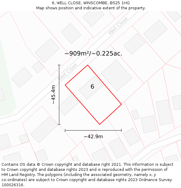 6, WELL CLOSE, WINSCOMBE, BS25 1HG: Plot and title map