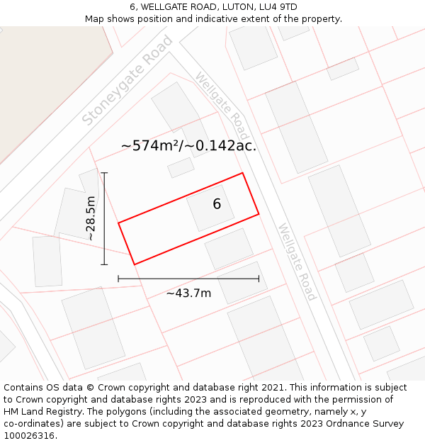 6, WELLGATE ROAD, LUTON, LU4 9TD: Plot and title map