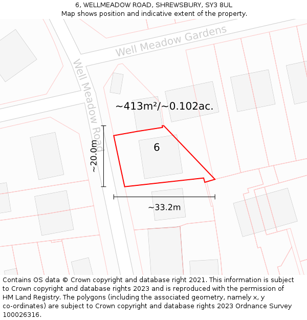 6, WELLMEADOW ROAD, SHREWSBURY, SY3 8UL: Plot and title map