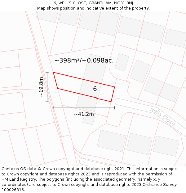 6, WELLS CLOSE, GRANTHAM, NG31 8NJ: Plot and title map