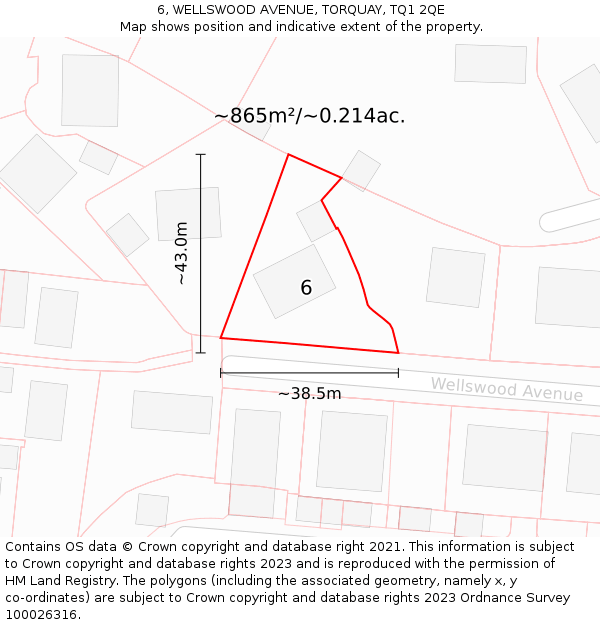 6, WELLSWOOD AVENUE, TORQUAY, TQ1 2QE: Plot and title map