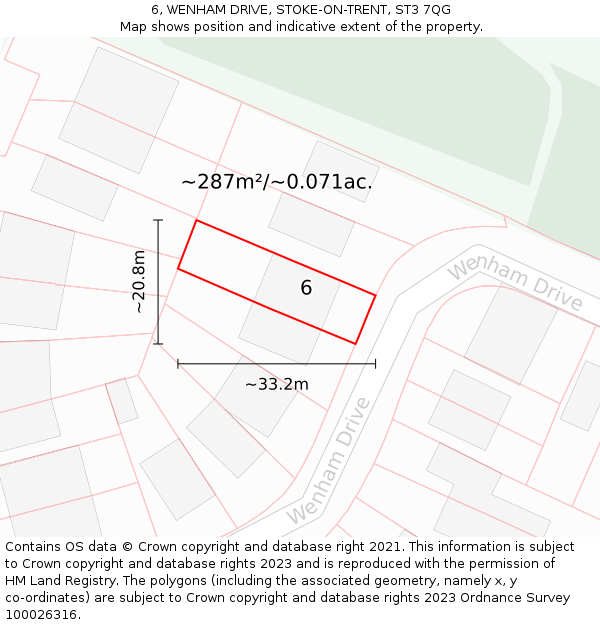 6, WENHAM DRIVE, STOKE-ON-TRENT, ST3 7QG: Plot and title map