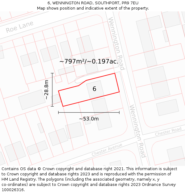 6, WENNINGTON ROAD, SOUTHPORT, PR9 7EU: Plot and title map