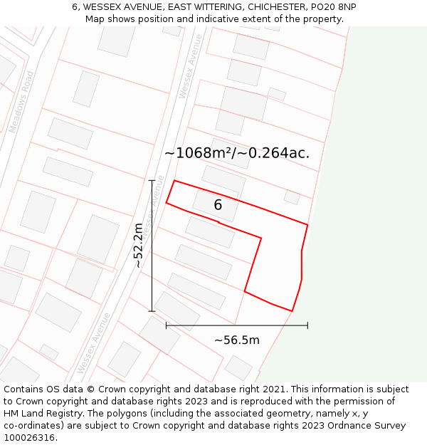6, WESSEX AVENUE, EAST WITTERING, CHICHESTER, PO20 8NP: Plot and title map