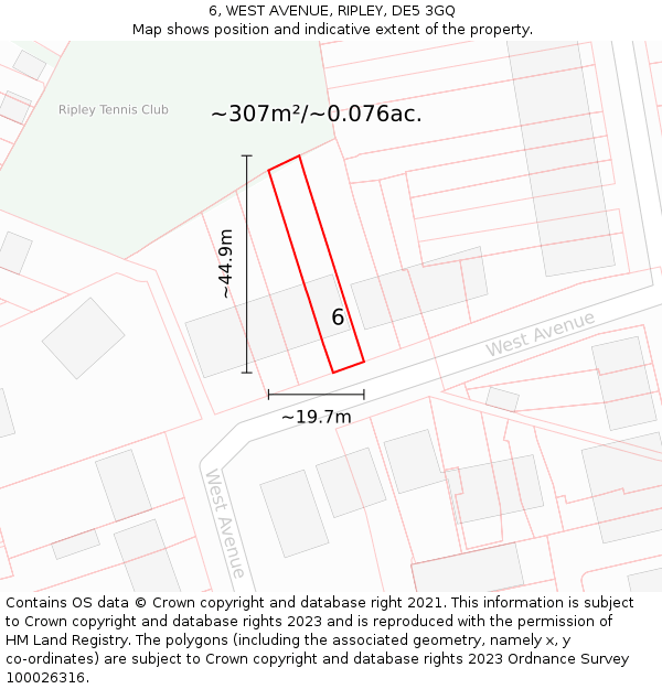 6, WEST AVENUE, RIPLEY, DE5 3GQ: Plot and title map