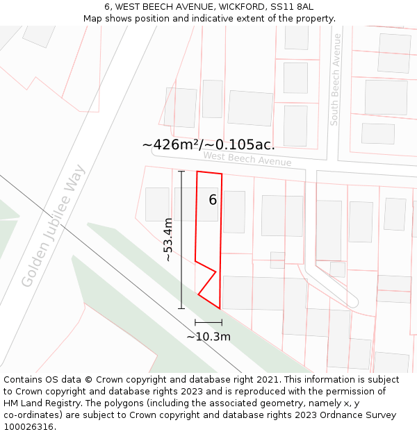 6, WEST BEECH AVENUE, WICKFORD, SS11 8AL: Plot and title map