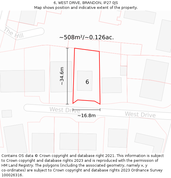 6, WEST DRIVE, BRANDON, IP27 0JS: Plot and title map