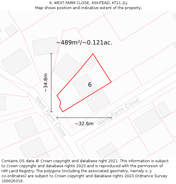 6, WEST FARM CLOSE, ASHTEAD, KT21 2LJ: Plot and title map