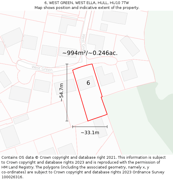 6, WEST GREEN, WEST ELLA, HULL, HU10 7TW: Plot and title map