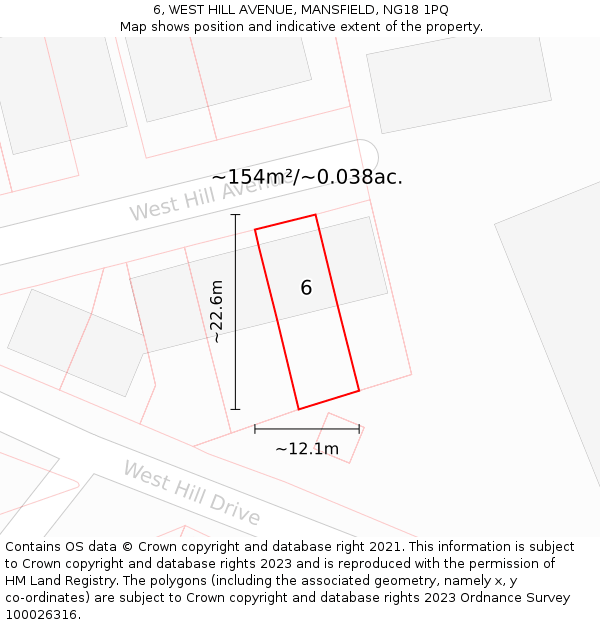 6, WEST HILL AVENUE, MANSFIELD, NG18 1PQ: Plot and title map