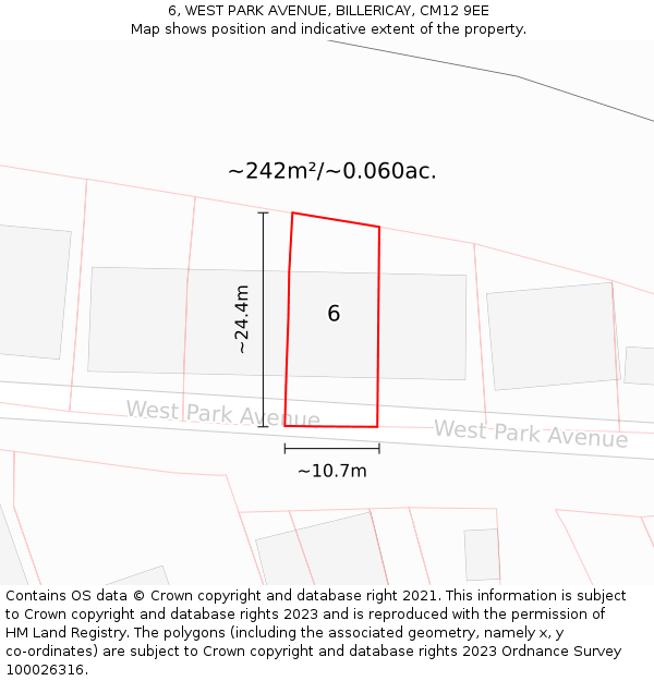 6, WEST PARK AVENUE, BILLERICAY, CM12 9EE: Plot and title map