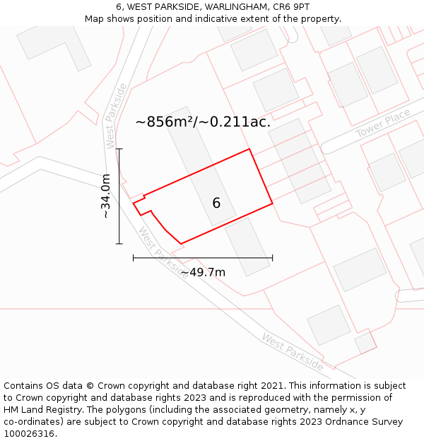 6, WEST PARKSIDE, WARLINGHAM, CR6 9PT: Plot and title map