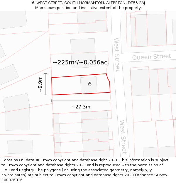 6, WEST STREET, SOUTH NORMANTON, ALFRETON, DE55 2AJ: Plot and title map