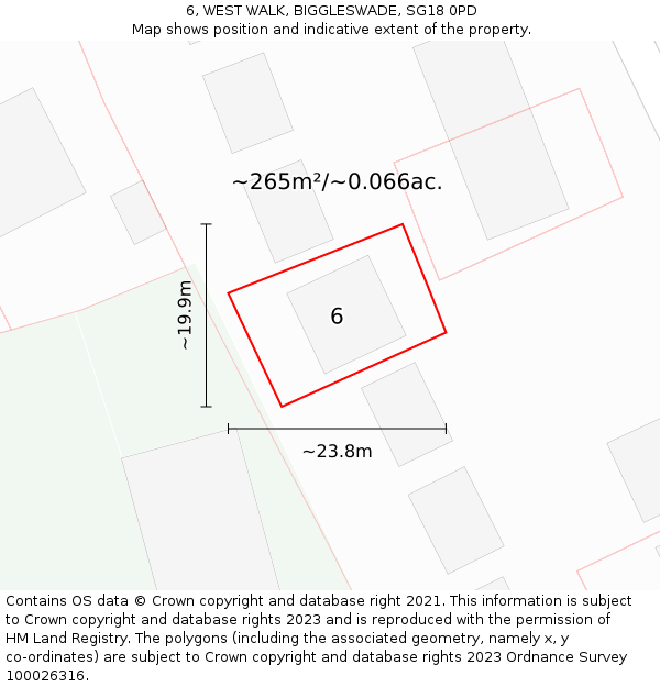 6, WEST WALK, BIGGLESWADE, SG18 0PD: Plot and title map