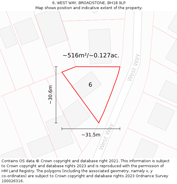 6, WEST WAY, BROADSTONE, BH18 9LP: Plot and title map