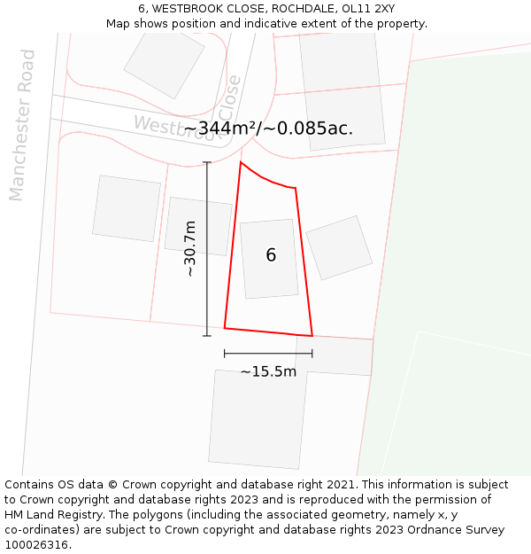 6, WESTBROOK CLOSE, ROCHDALE, OL11 2XY: Plot and title map